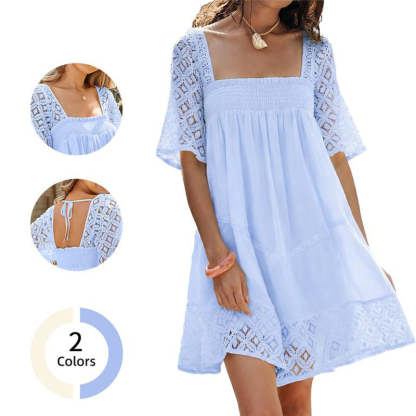 📢📢48% OFF !! ⏰ Women's Square Neck Smocked Dress