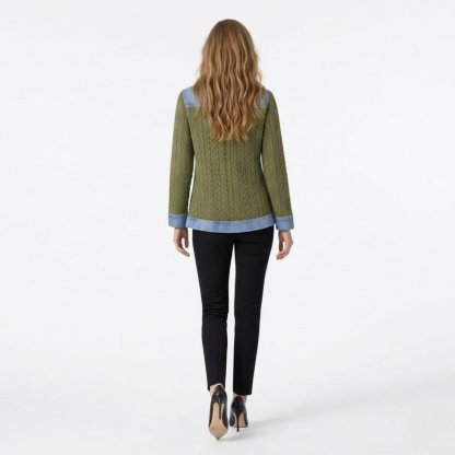 Women Textured Knit Jean Patch Pocket Long Sleeve Oversized Shirt Coat