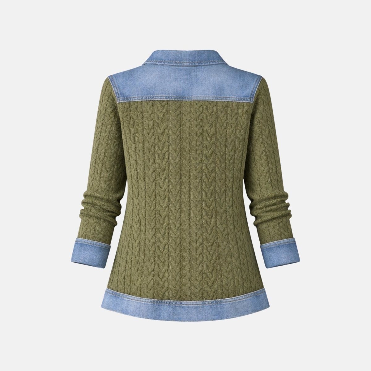 Women Textured Knit Jean Patch Pocket Long Sleeve Oversized Shirt Coat