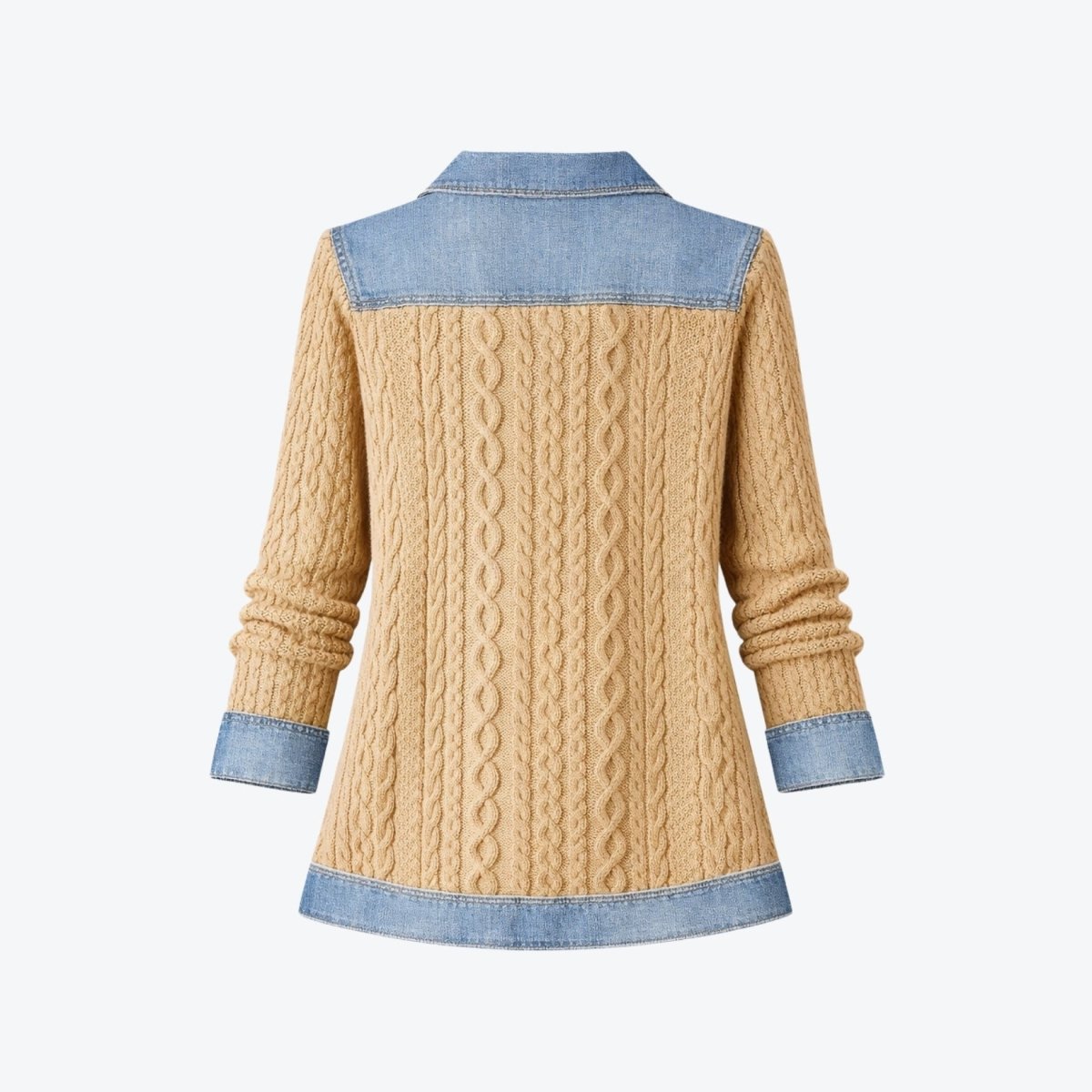 Women Textured Knit Jean Patch Pocket Long Sleeve Oversized Shirt Coat