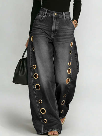 Women's New High-waisted Casual Loose Wide-leg Jeans