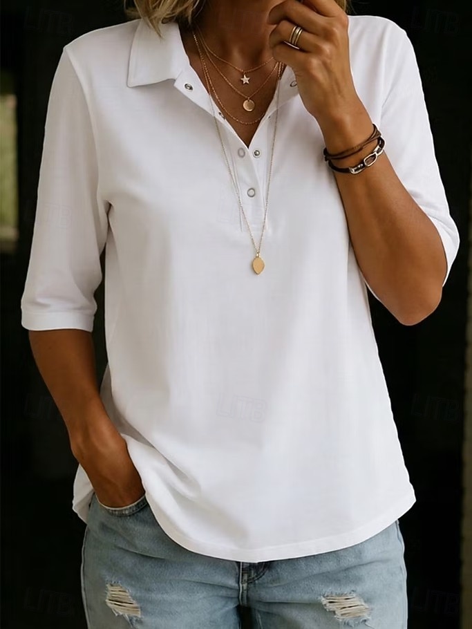 Women's Blouse Buttons Solid Color Elegant Vacation Daily Half Sleeve Turndown Shirt Collar Long Tops Casual Daily Going out White Yellow Sky Blue Green Summer Spring 2026 - &euro;29.99 &ndash;P1