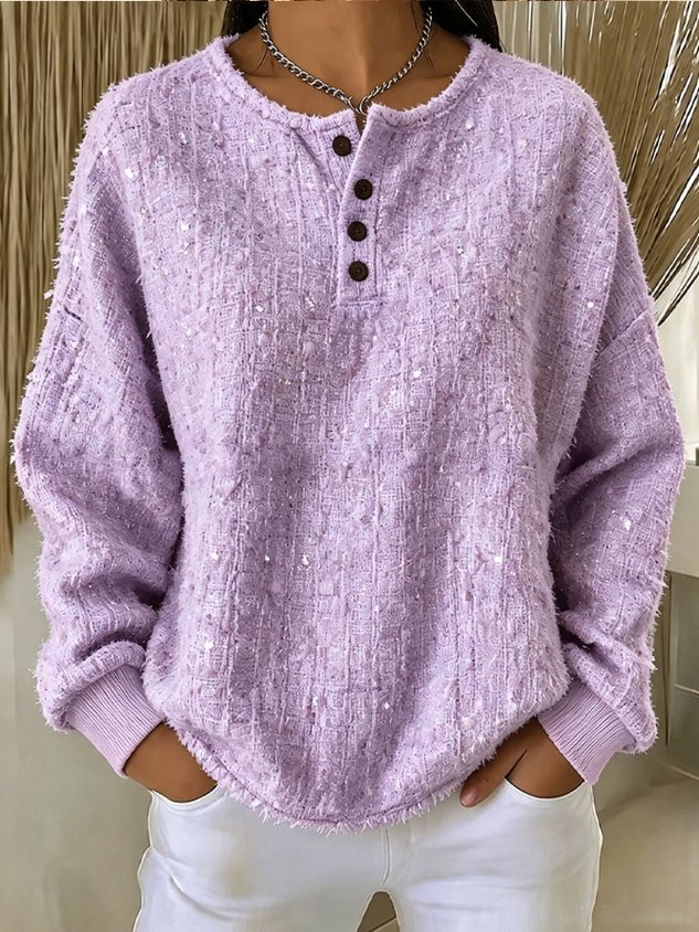 New Arrivals🔥Women Plain Henley Collar Casual Spring/Fall Long Sleeve Sweatshirt