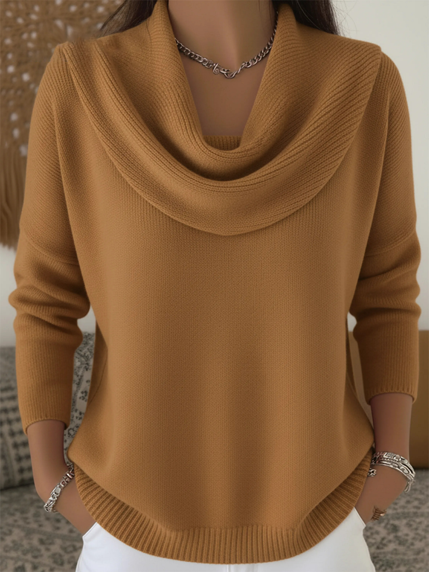 Women's Soft and Elegant Solid Color Ruffled Collar Sweater Top