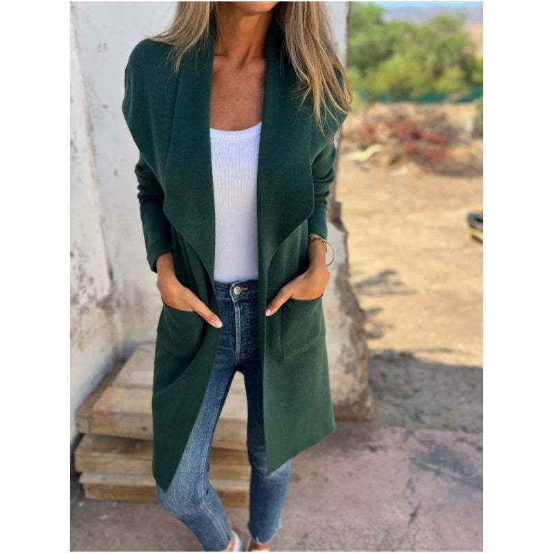 🔥Only 36 left in stock-Lapel Collar Casual Long-Sleeved Open-Front Sweater
