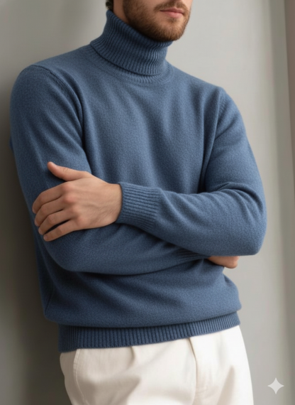 Men's comfortable textured cashmere turtleneck warm sweater