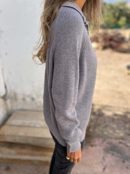 CLEARANCE SALE🔥 Casual Solid Color Long Sleeve Knit Zipper Sweater