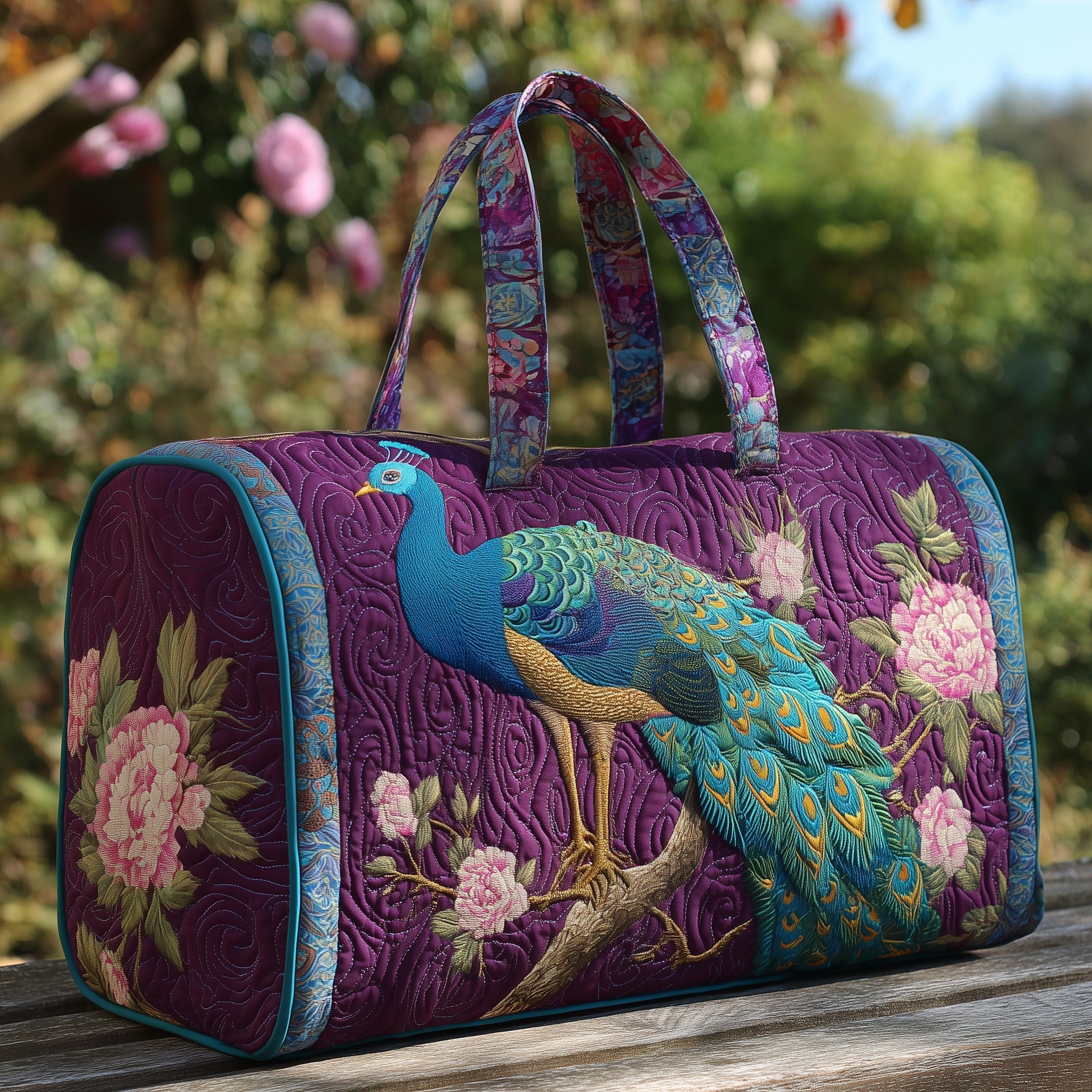 Elegant Peacock Quilted Duffle Bag GFTOHD9889