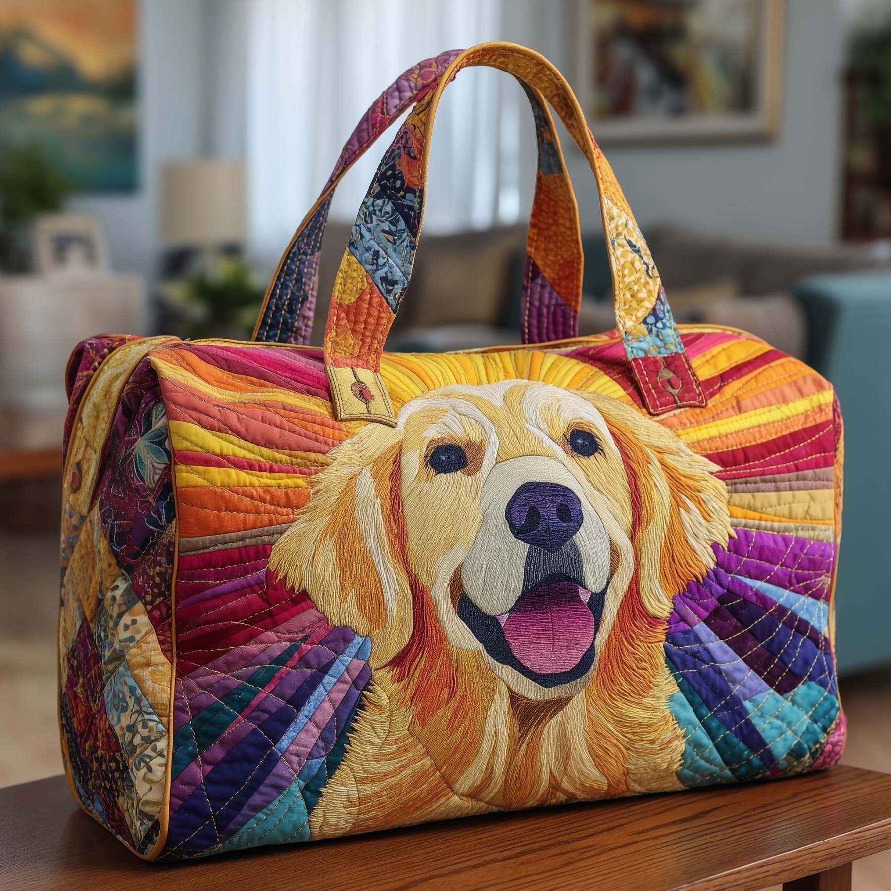 Cheerful Golden Retriever Quilted Duffle Bag GFTONL5853