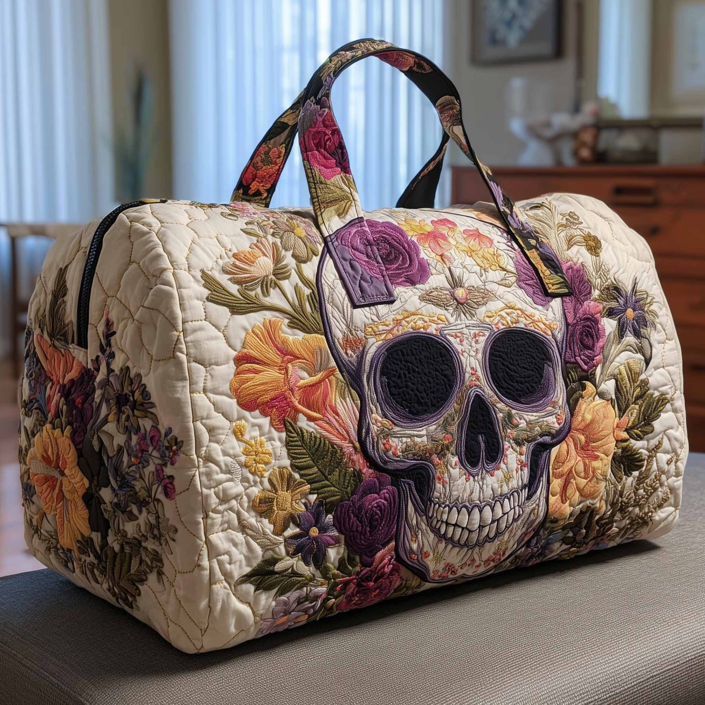 Floral Skull Quilted Duffle Bag GFTONL6026
