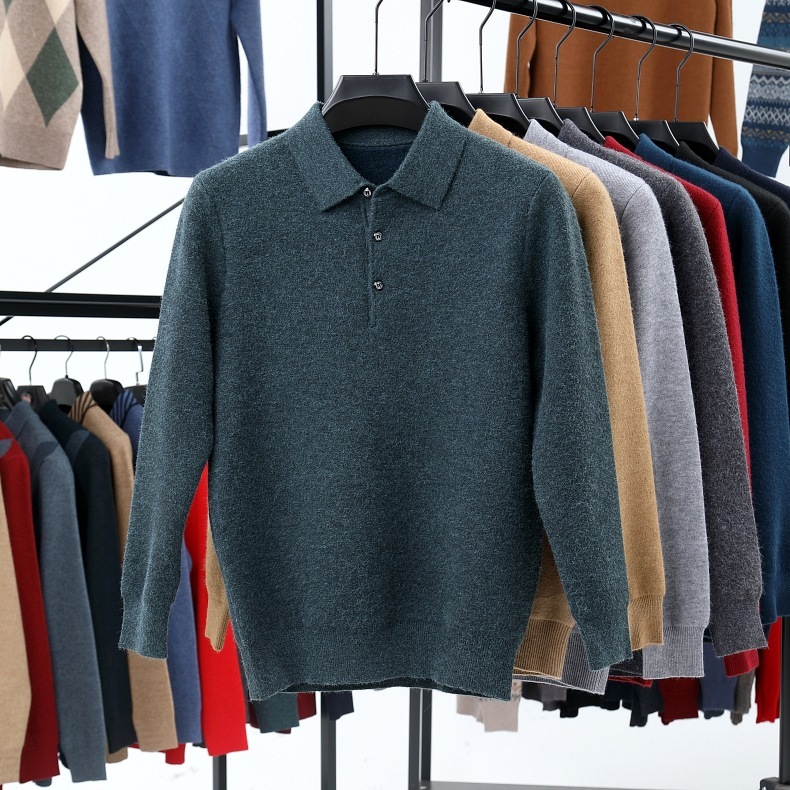 2025 Men's autumn and winter new men's business cashmere knitted polo