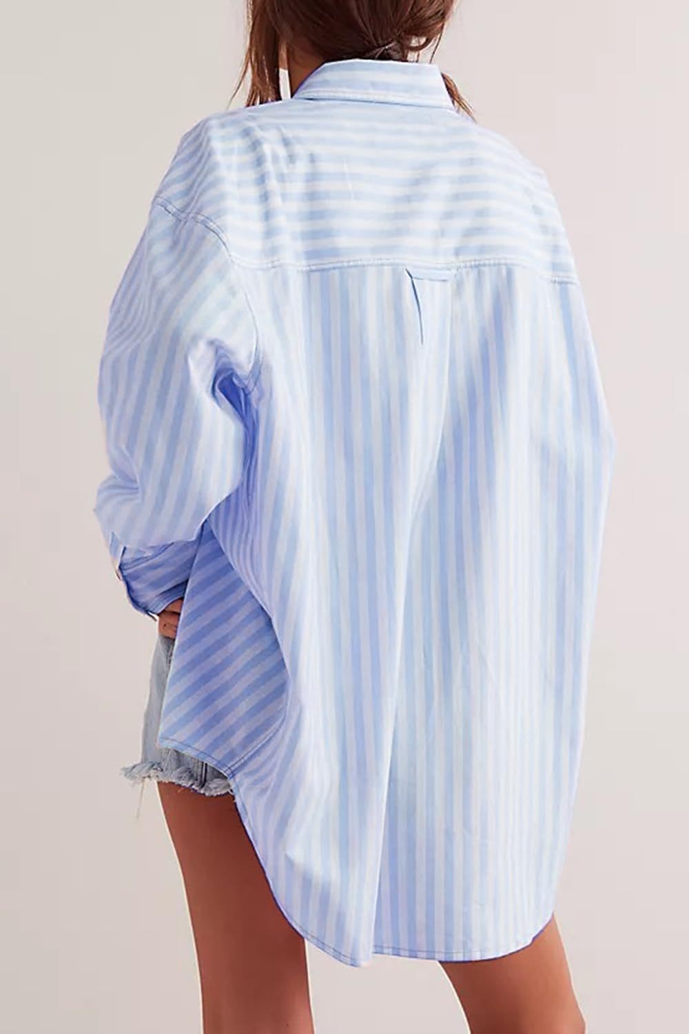 Womens Striped Button Down Shirt Casual Long Sleeve Blouse Top