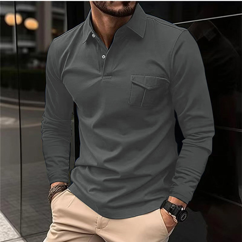 Men's Casual Lapel Polo Long Sleeve Shirt