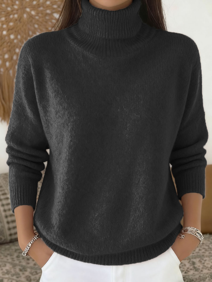 🎄 New Arrivals🔥Women's Solid Color Casual Knit Turtleneck Pullover S