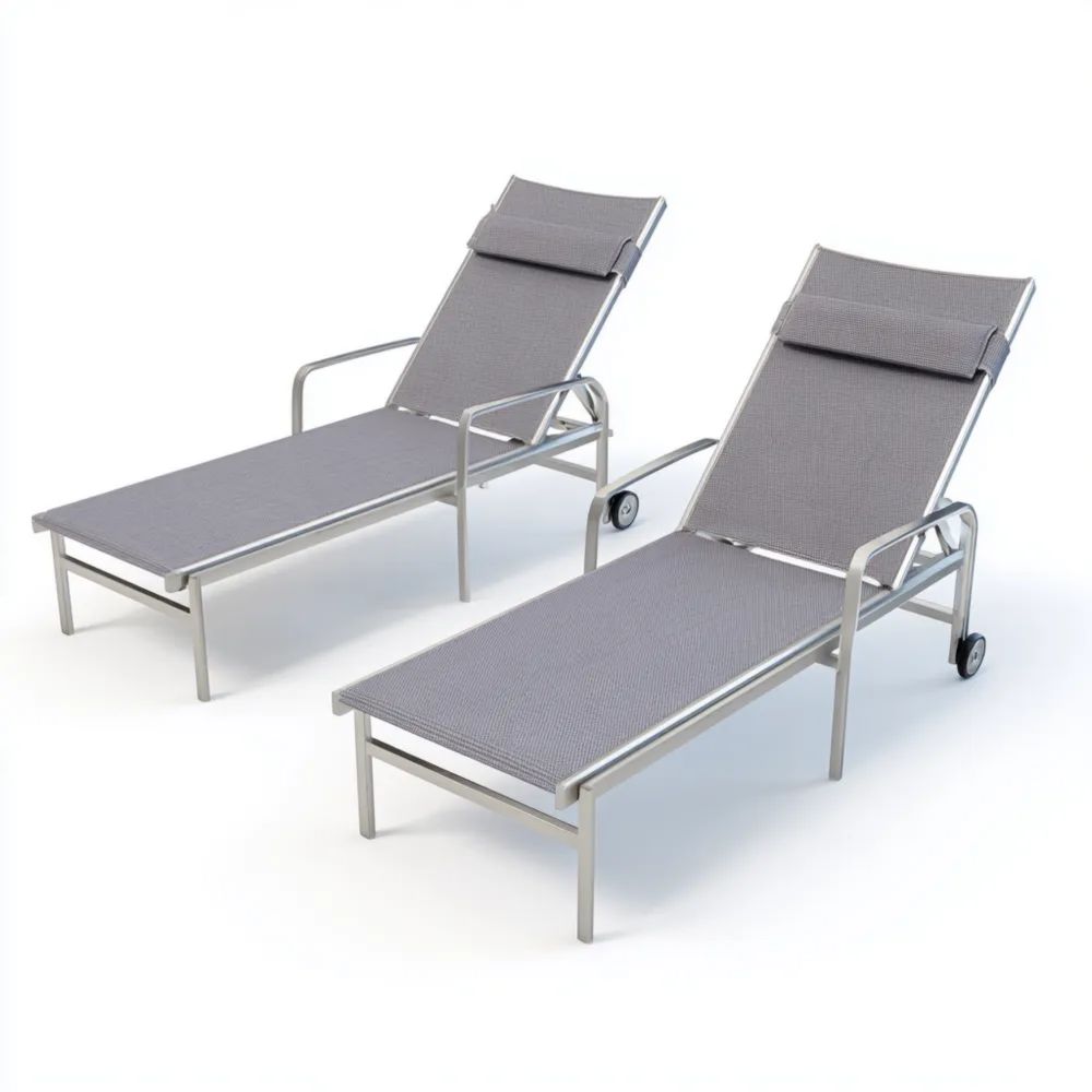Sonnenliege Set 2-teilig Aluminium 195x65x32 cm – Verstellbar mit Rollen – Grau