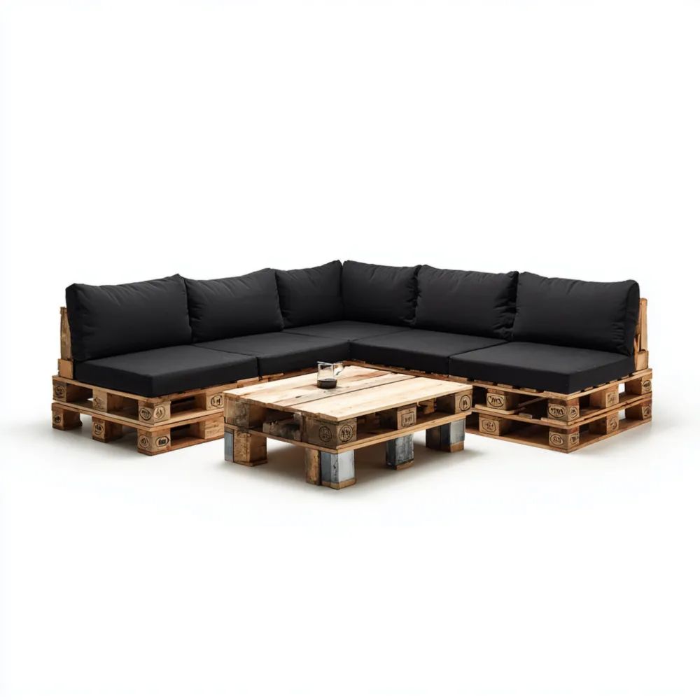Paletten-Sofa Set Holz 250x250x80 cm – Schwarz – Rustikales Design