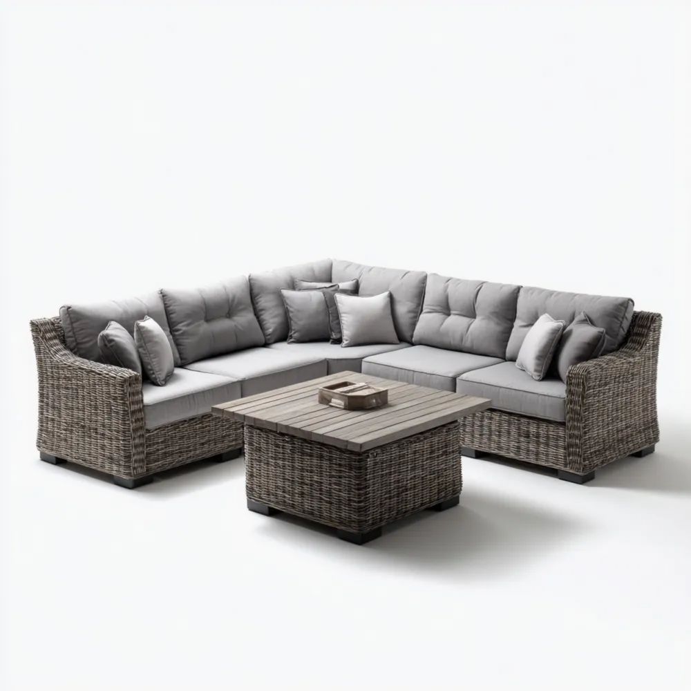 Garten-Sofaset Polyrattan Ecksofa mit Tisch 250x250x85 cm - Grau - Modernes Design