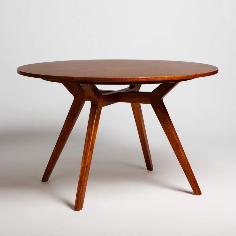 Runder Esstisch Massivholz 120x120x75 cm - Nussbaum - Retro Stil