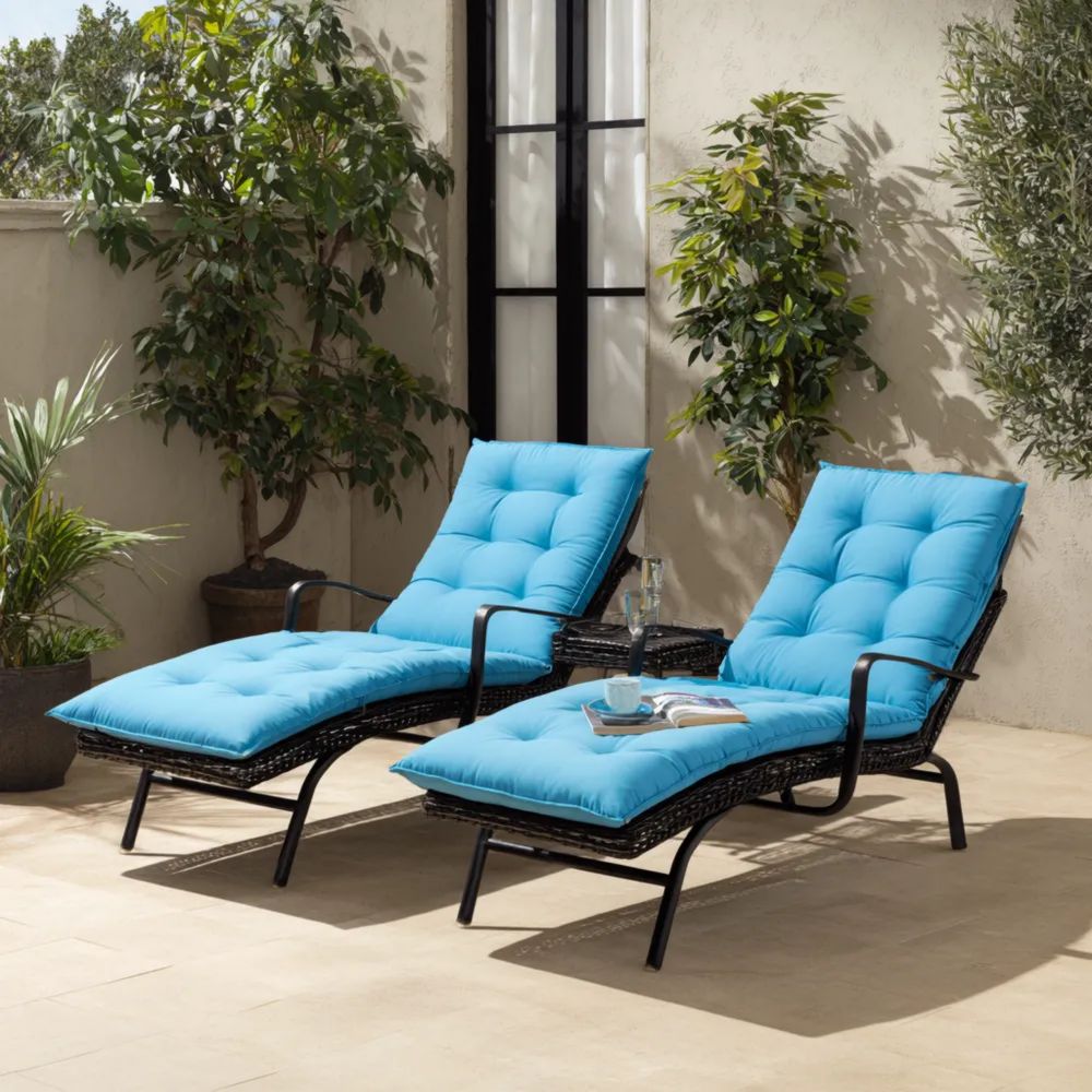 Gartenliegen Set Rattan 200x65x35 cm mit Kissen Blau