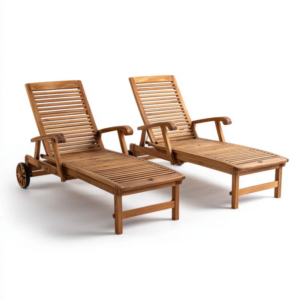 Gartenliegen Set Teak Holz 200x65x35 cm – Verstellbar – Outdoor Komfort