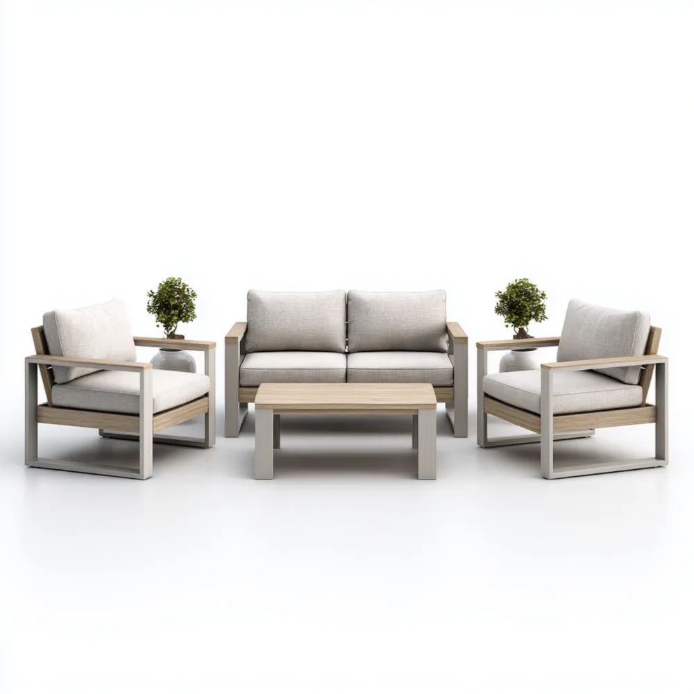 Garten-Sofaset Aluminium-Holz 180x90x70 cm - Beige - Modernes Design