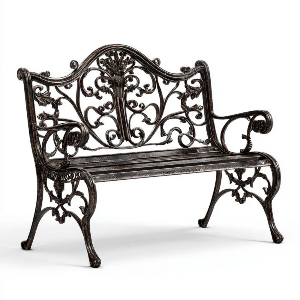 Gusseisen Gartenbank 125x52x85 cm - Antikes Design - Schwarz