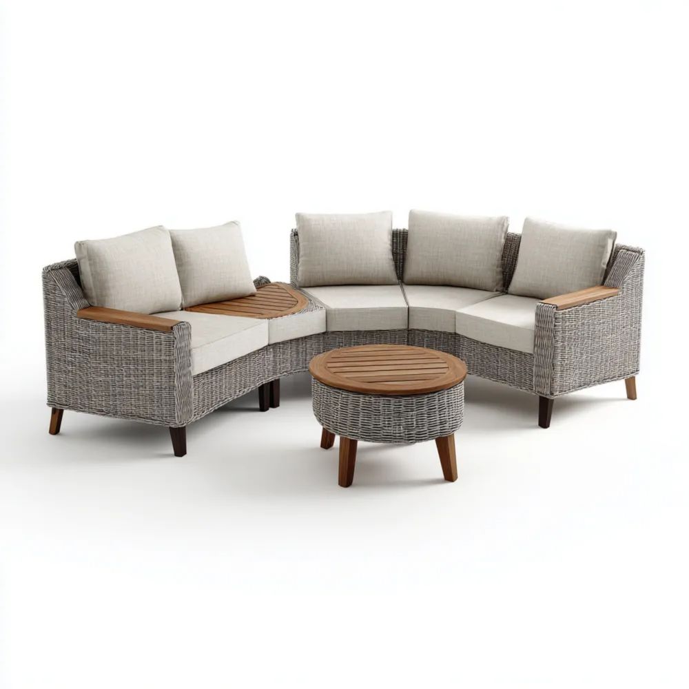 Garten-Sofaset Rattan 220x220x85 cm - Hellgrau - Moderner Stil