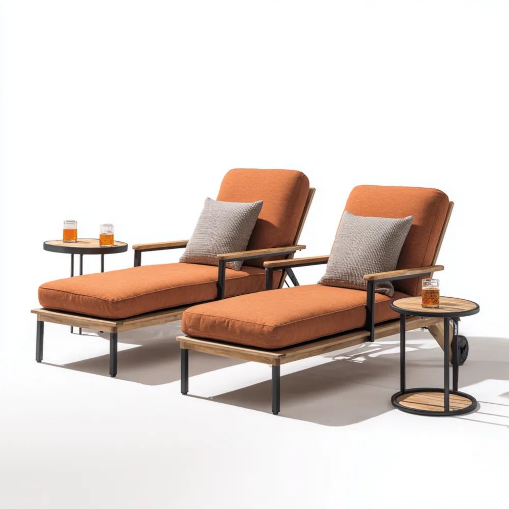 Gartenliegen Set 200x75x85 cm Holz Metall - Orange - Verstellbar