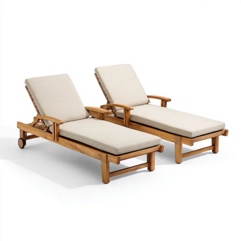Sonnenliege Set Teakholz 200x65x35 cm Beige Kissen Verstellbar