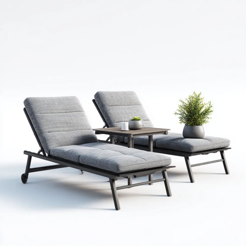 Gartenliegen Set Aluminium Gewebe 200x65x35 cm - Grau - Modernes Design