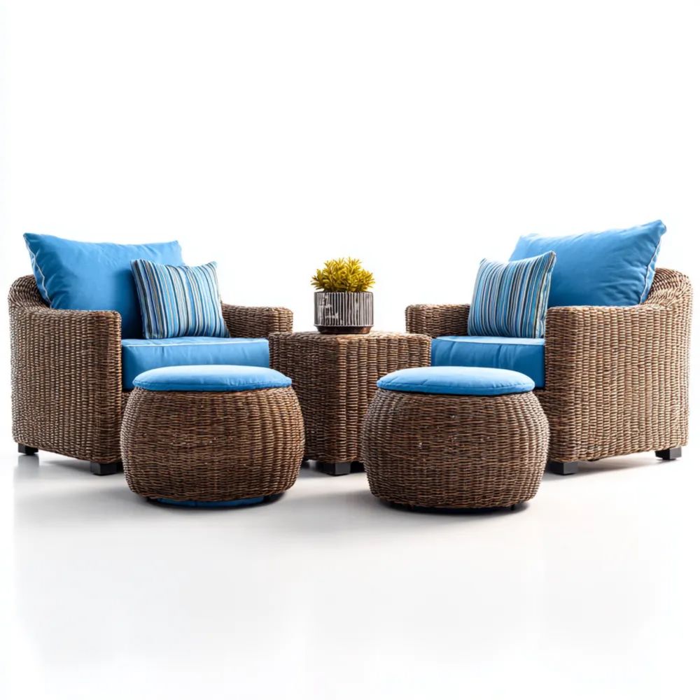 Garten-Loungeset Polyrattan 5-teilig 75x70x75 cm – Blau/Braun – Modernes Design