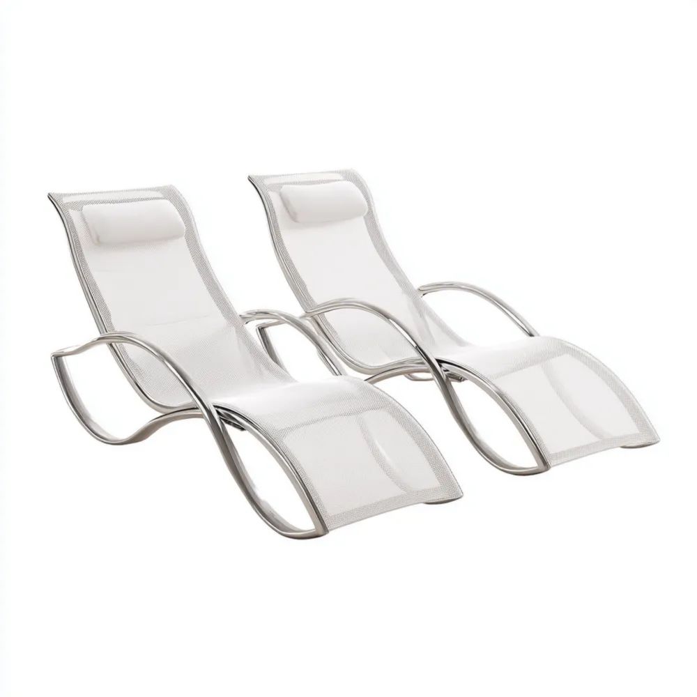 Sonnenliege Set - Metallrahmen Textil 200x65x88 cm - Weiß - Modernes Design