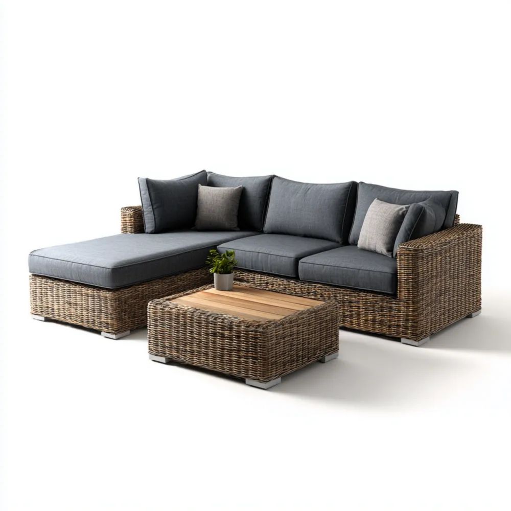 Gartensofa-Set Rattan 250x150x70 cm – Braun/Grau – Modernes Design