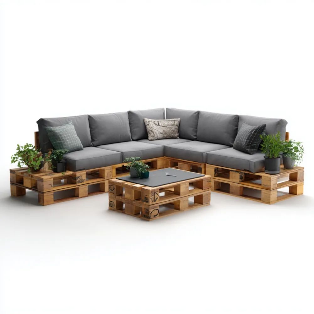 Garten-Sofaset Holzpaletten Grau 270x70x35 cm – Modular Modernes Design
