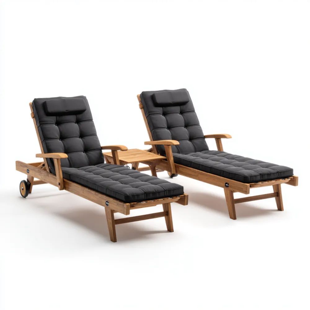Verstellbares Gartenliegen-Set aus Holz 200x65x30 cm mit Kissen - Schwarz