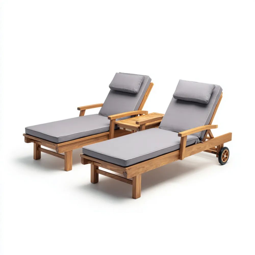 Verstellbares Gartenliegen Set mit Rollen 200x65x35 cm – Grau