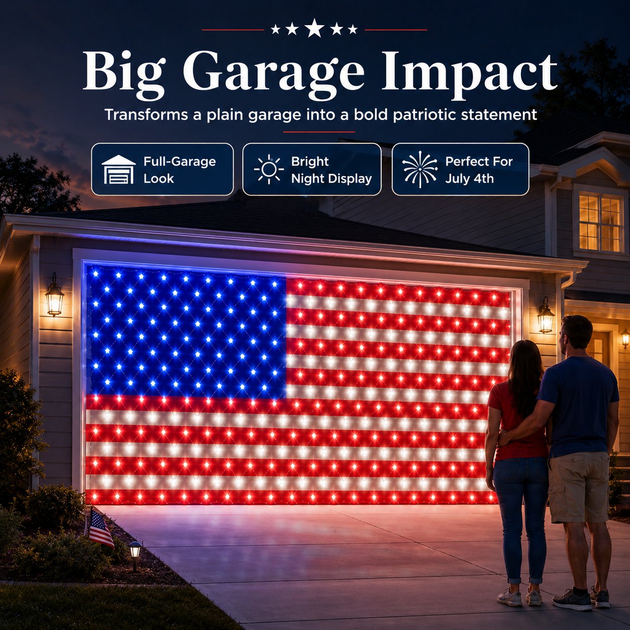 🇺🇸 4th Of July Garage Flag Net Lights