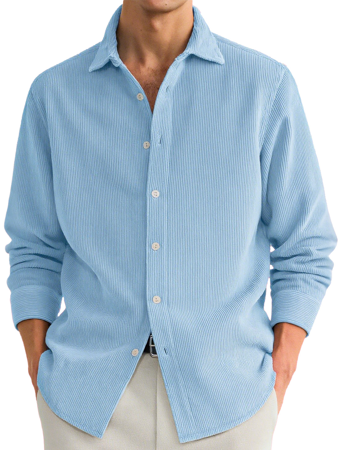 Men's Stylish Casual Ribbed Lapel Long-sleeved Shirt