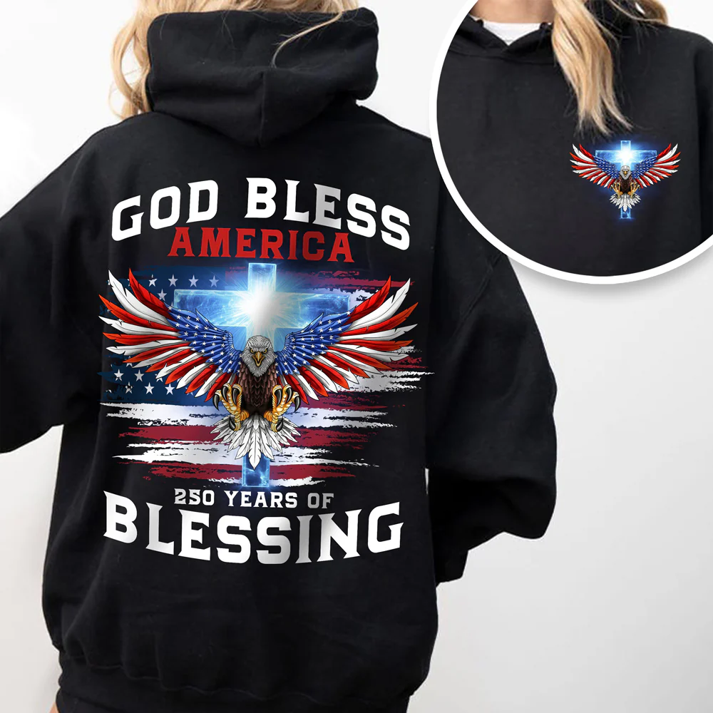 250 Years of Blessing Shirt, Patriotic God Bless America Eagle Shirt, 4th Of July Back & Front Shirt