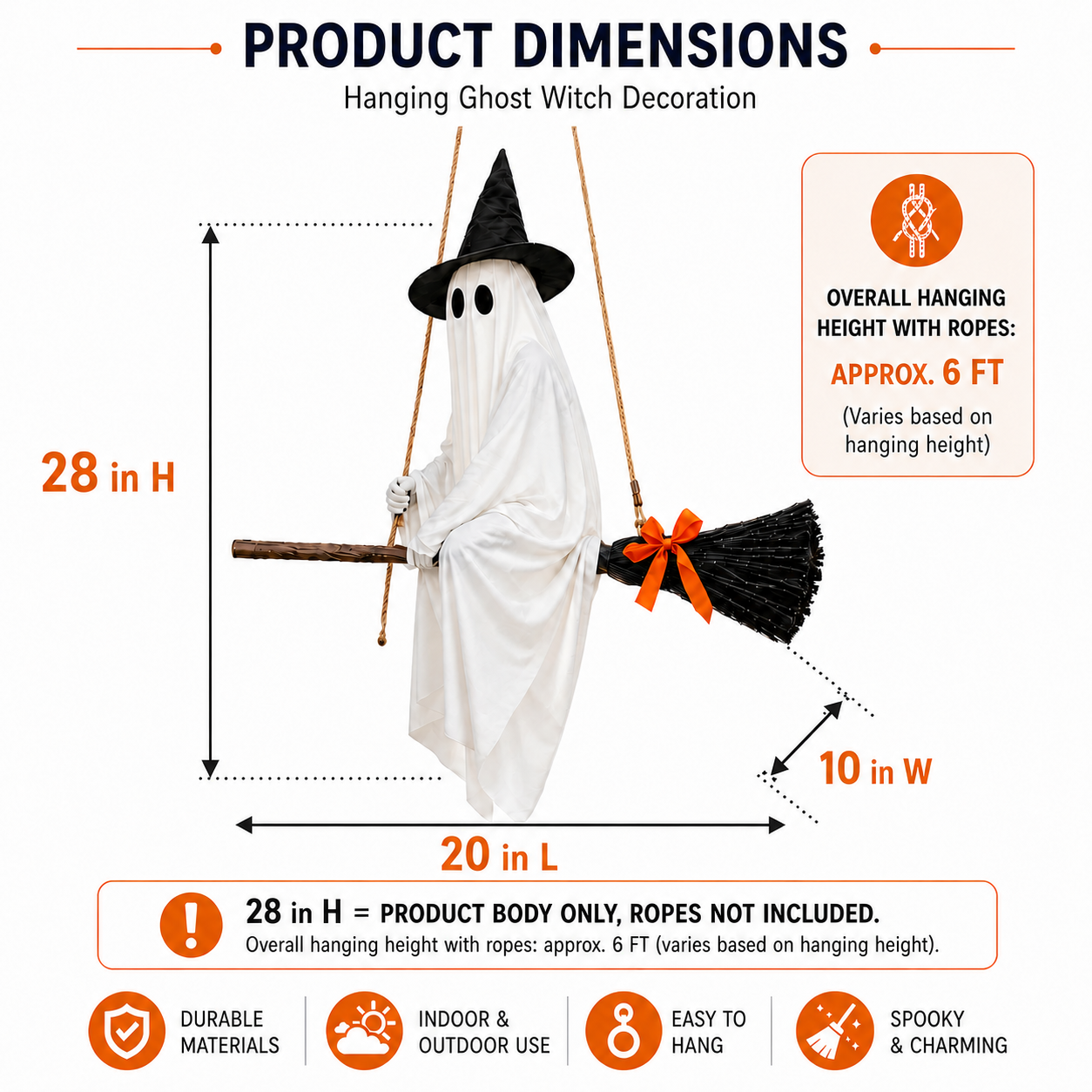 Lighted Hanging Ghost Witch Halloween Decoration