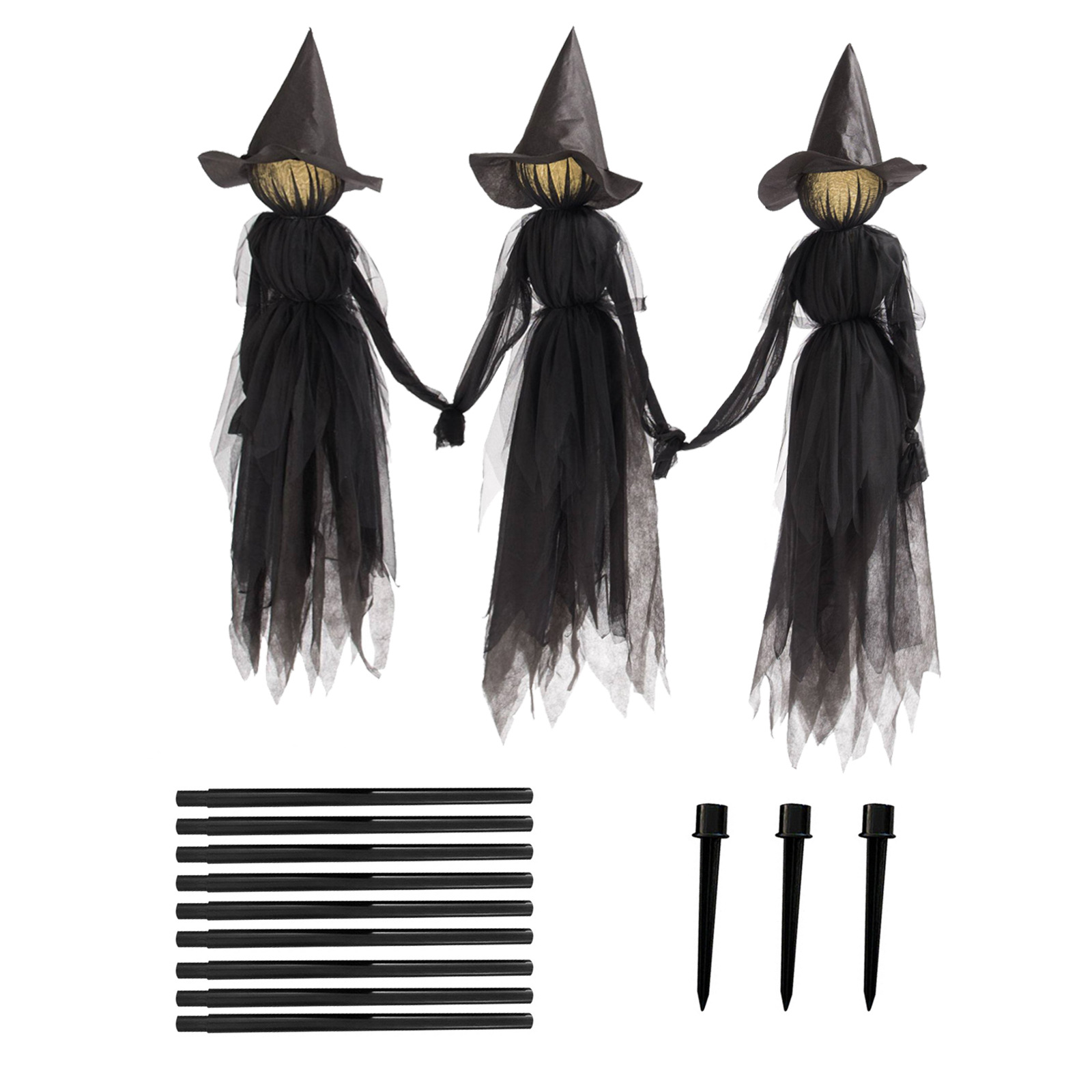 🧙♀️ 3 Pack Voice Control Light-Up Holding Hands Witch Decor