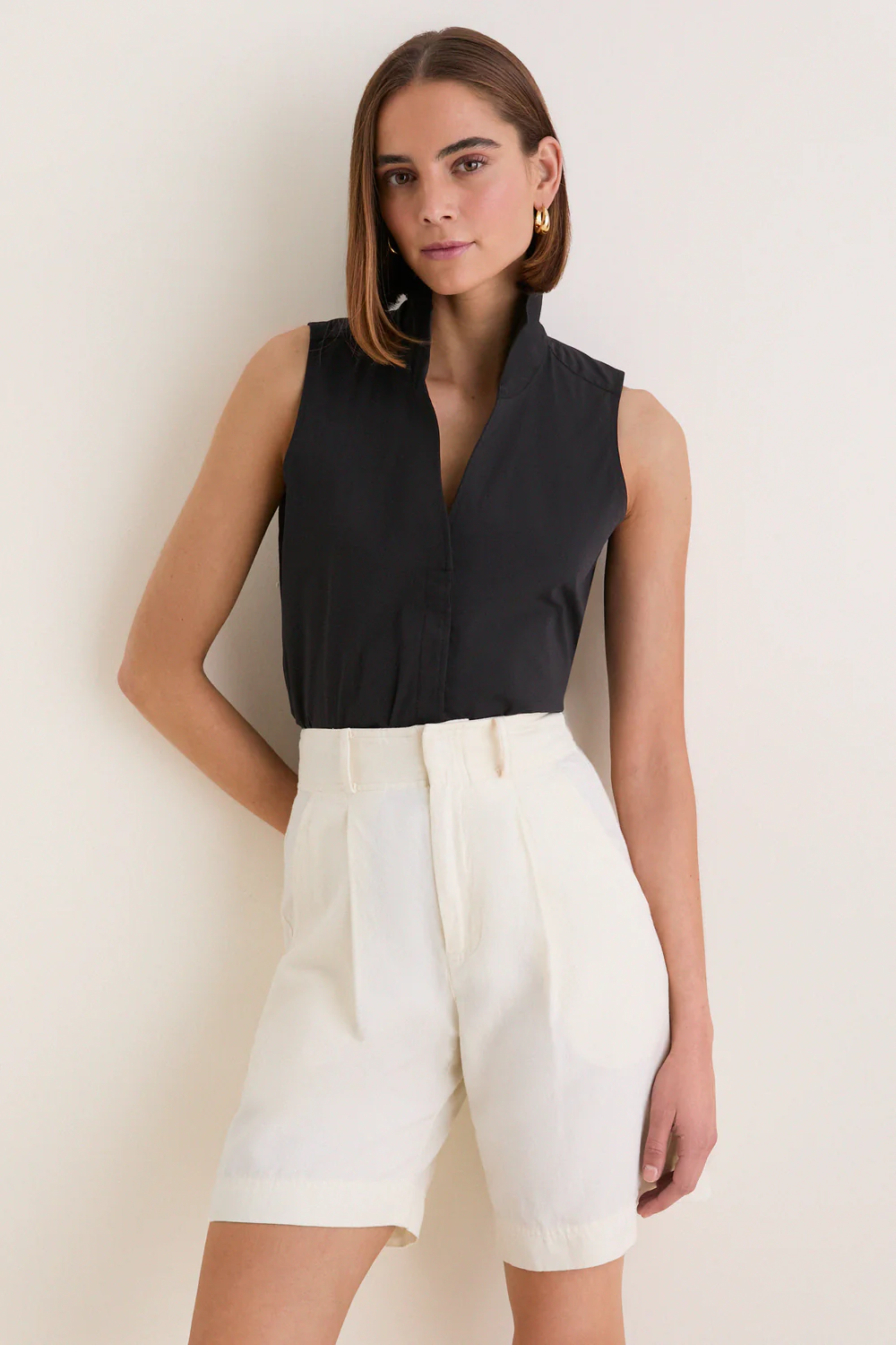 French Blue Sleeveless Bessette Button Down