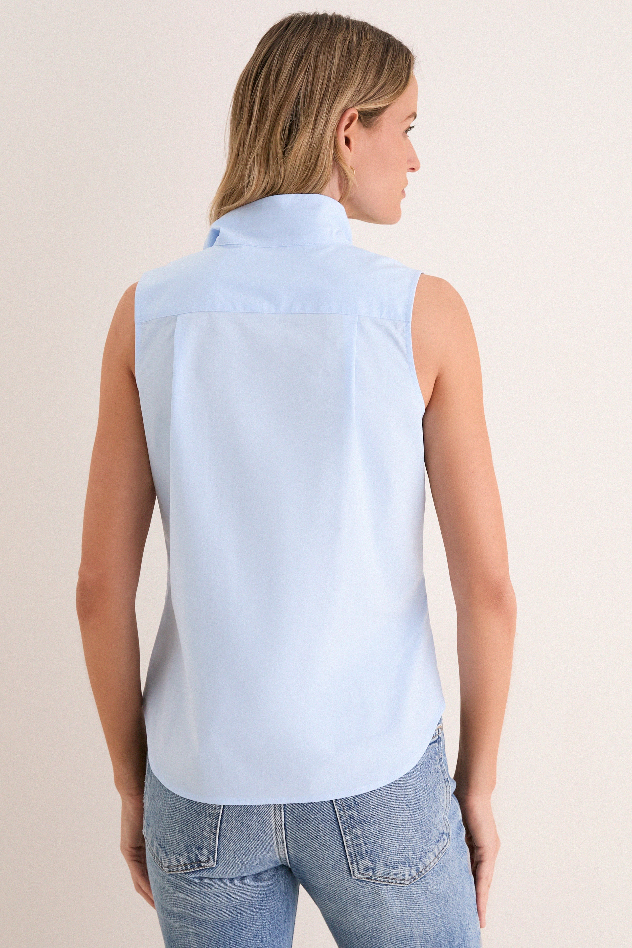 French Blue Sleeveless Bessette Button Down