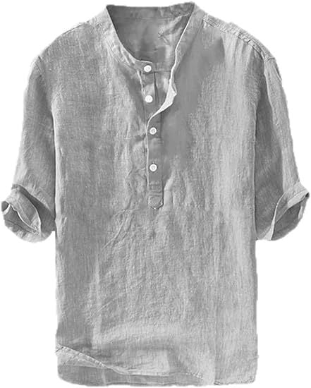 Summer Men's Stand Collar Half-placket Linen Shirt