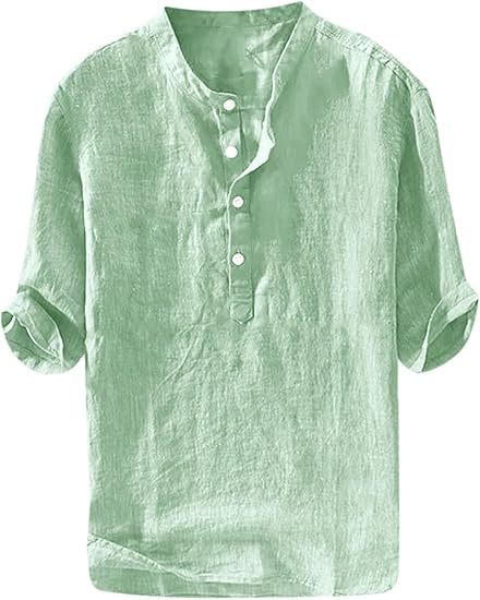 Summer Men's Stand Collar Half-placket Linen Shirt