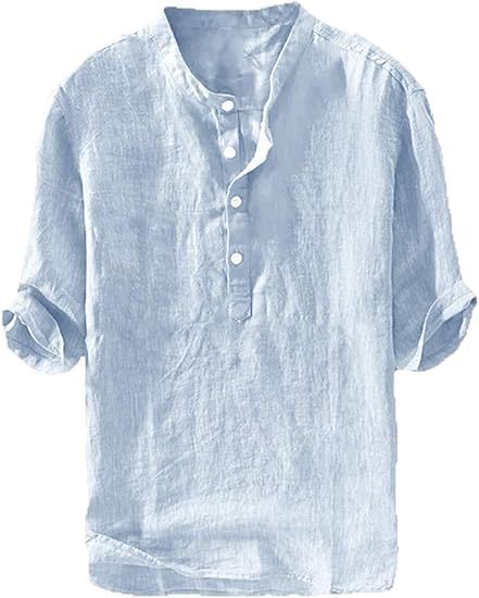 Summer Men's Stand Collar Half-placket Linen Shirt