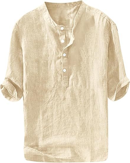 Summer Men's Stand Collar Half-placket Linen Shirt