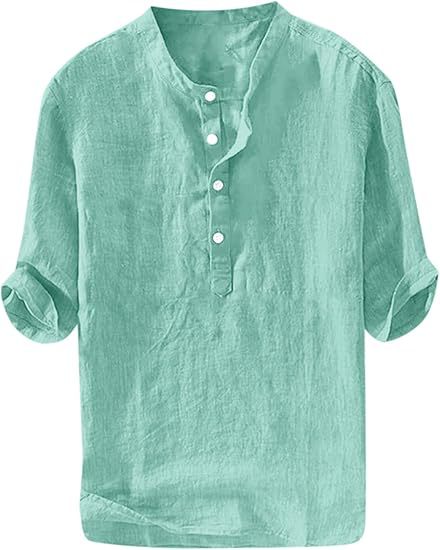 Summer Men's Stand Collar Half-placket Linen Shirt