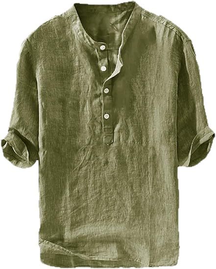 Summer Men's Stand Collar Half-placket Linen Shirt