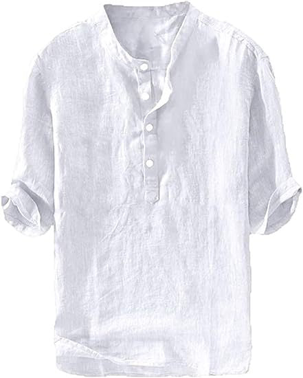 Summer Men's Stand Collar Half-placket Linen Shirt